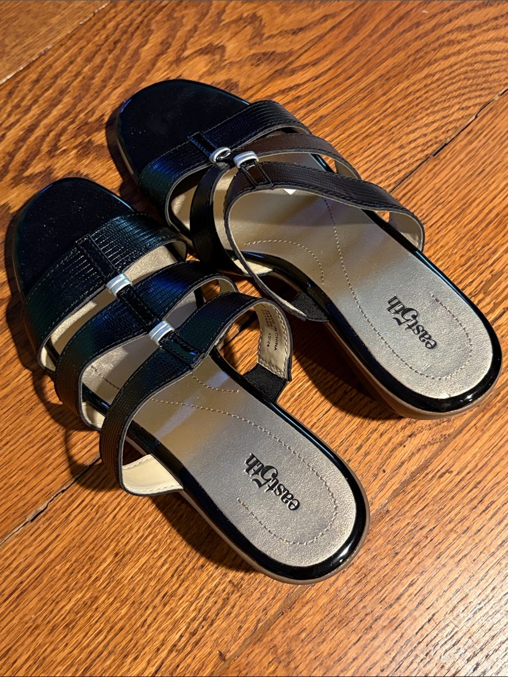 East 5th Black Multi-Strap Slide Mules with Silver Accents